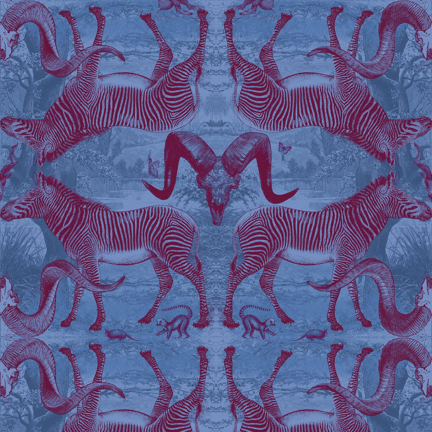Serengeti Soirée Ruby & Blue Wallpaper