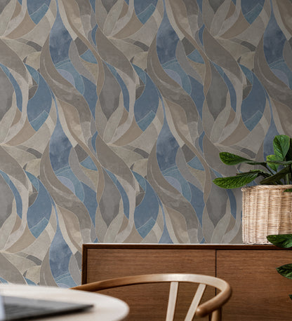 Abstract #2 Blues & Beiges Wallpaper