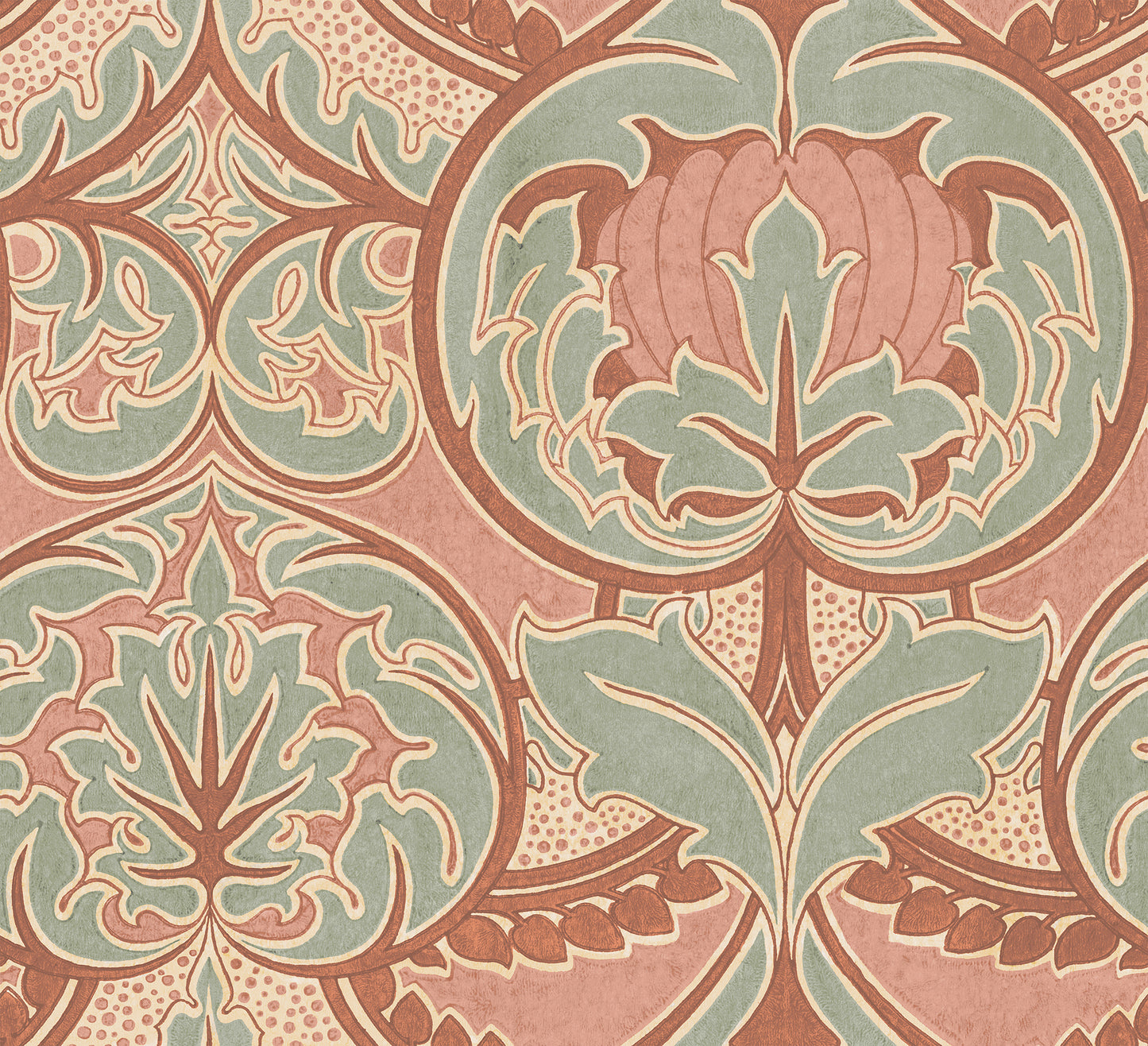 Arts & Crafts Green Slate & Pumpkin Wallpaper