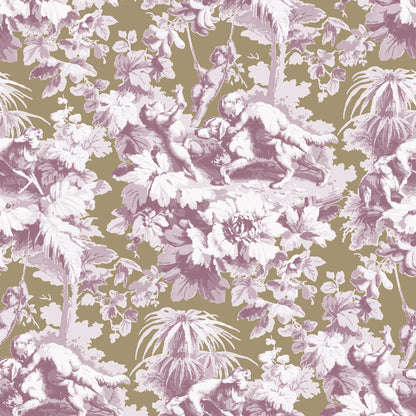 Cherubs Toile Berry Crush Wallpaper