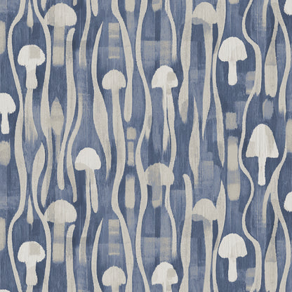 Fungi Forager Indigo Wallpaper