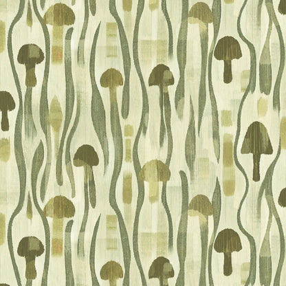 Fungi Forager Woodland Green Wallpaper