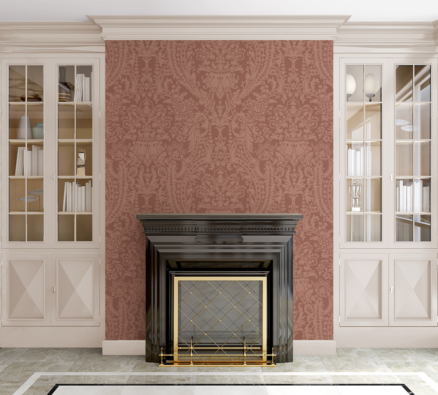 Grand Damask Burnt Orange Wallpaper