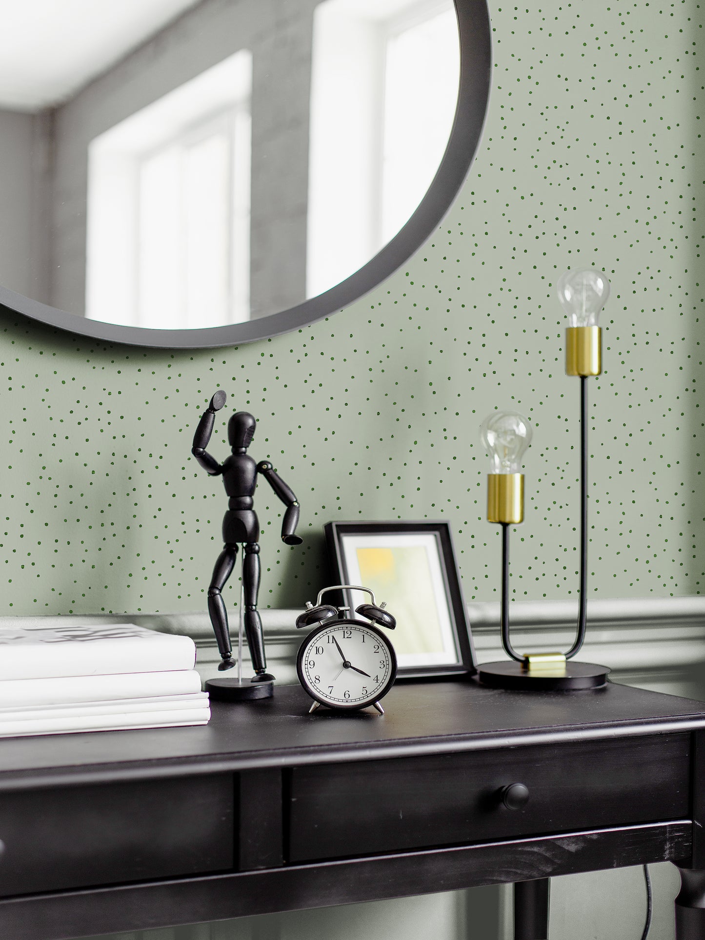 Inkspots Bottle Green on Olive Wallpaper