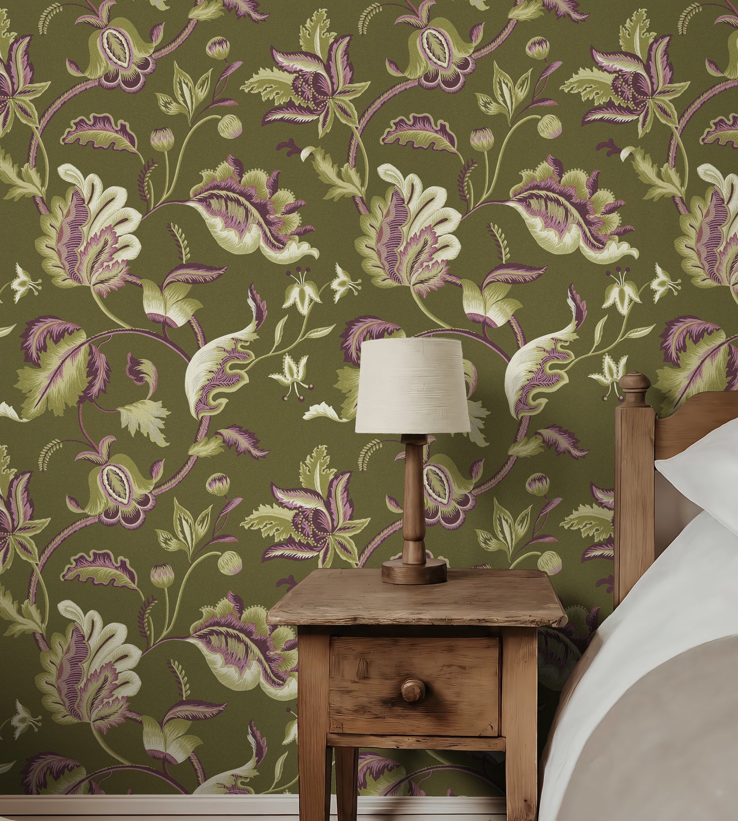 Jacobean Mulberry & Lime Wallpaper