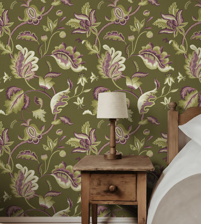 Jacobean Mulberry & Lime Wallpaper