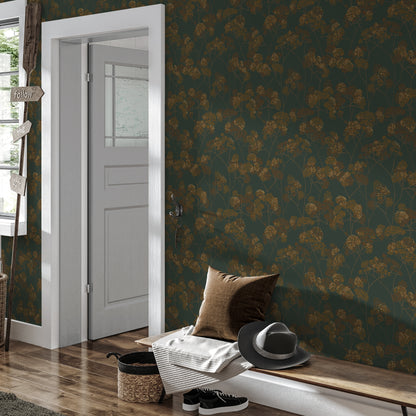 Meadowsweet Rust on Teal Wallpaper