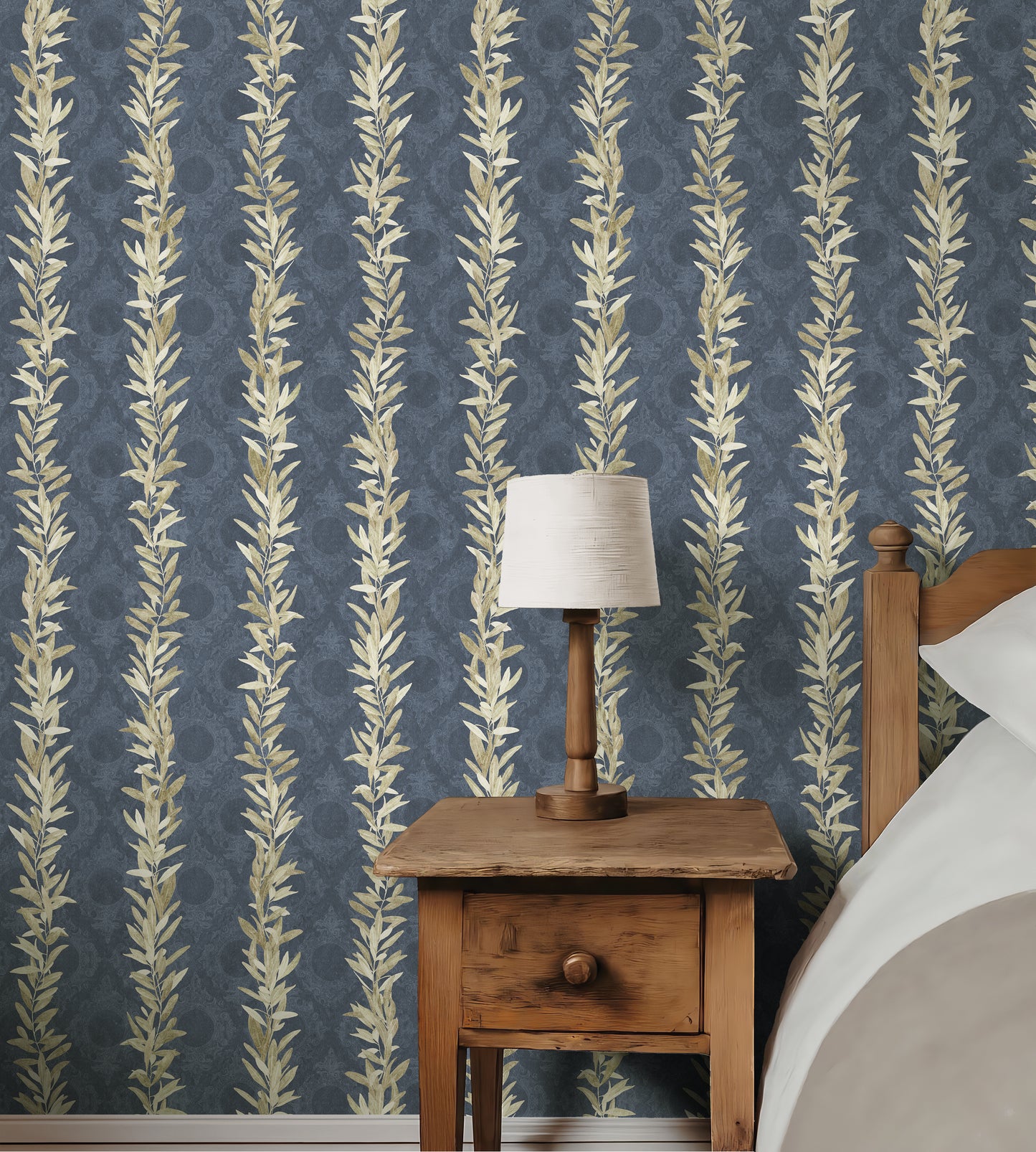 Olive Branch Celadon Blue Wallpaper