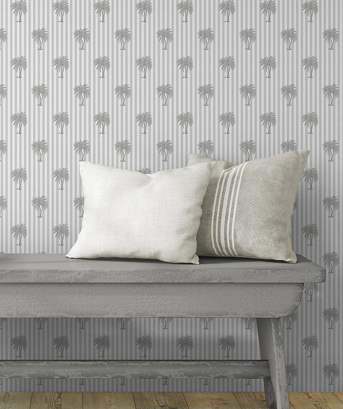 Palm Stripe Dove Grey Wallpaper