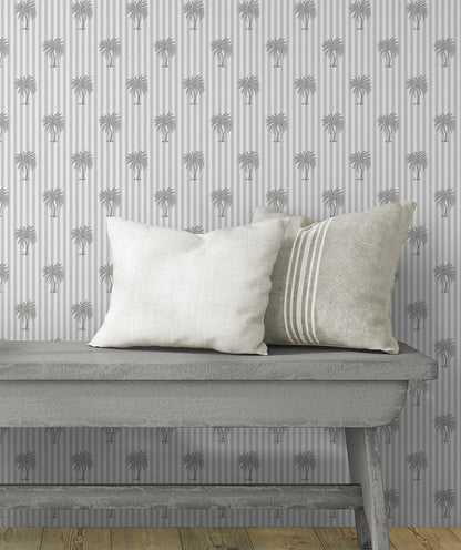 Palm Stripe Dove Grey Wallpaper