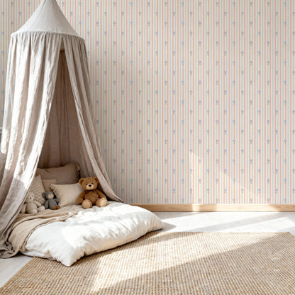Ralphy Stripe Plaster Grey wallpaper shown in a room setting