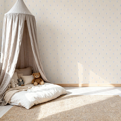Ralphy Stripe String and Pale Blue wallpaper shown in a room setting