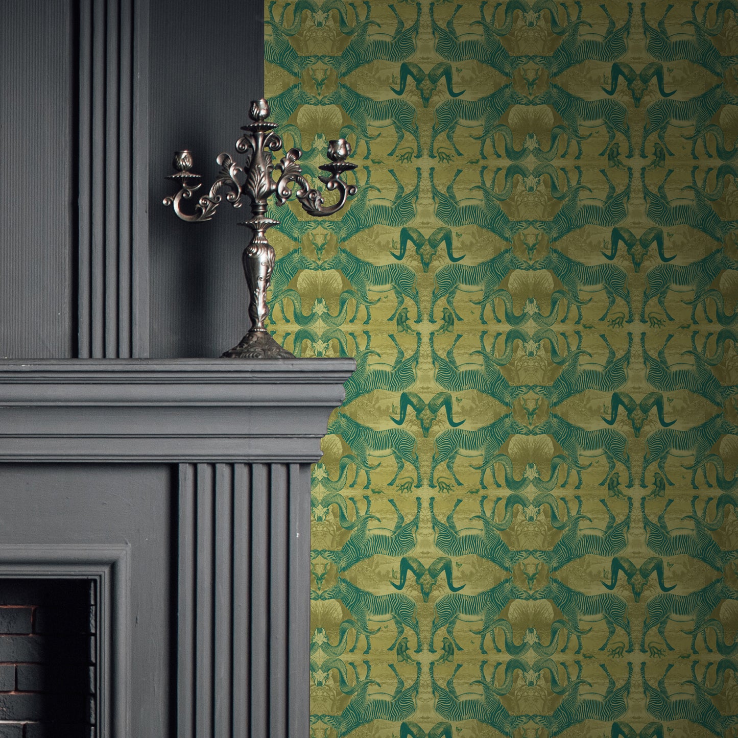 Serengeti Soirée Golden Teal Wallpaper