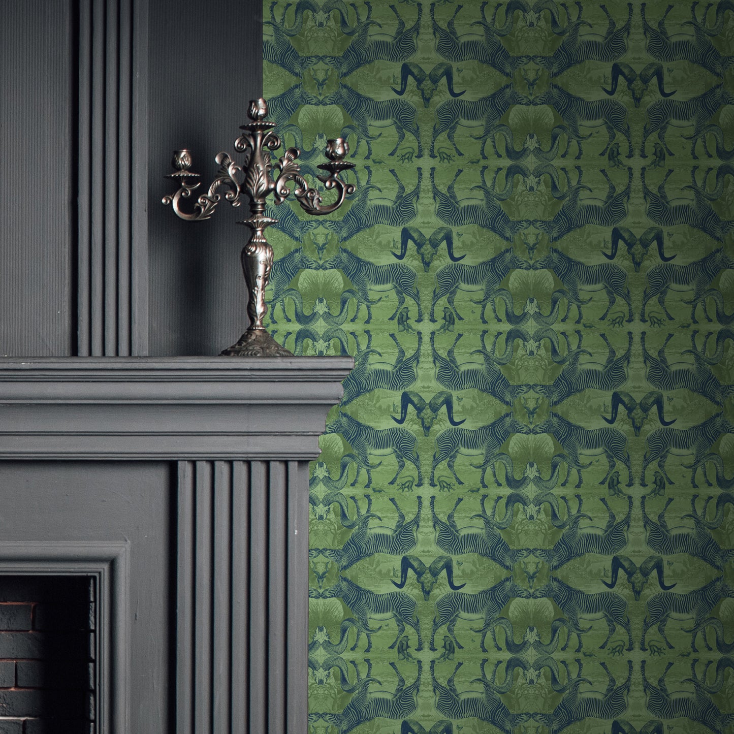 Serengeti Soirée Moss & Navy Wallpaper
