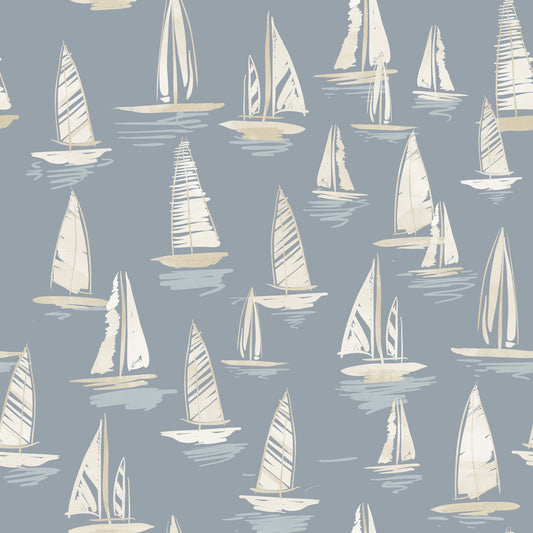 Sail Away Misty Blue Wallpaper