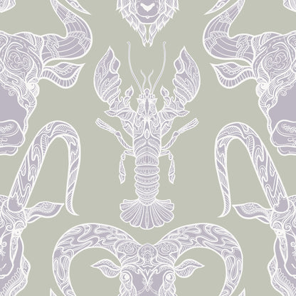 Surf & Turf Lilac on Moss Wallpaper