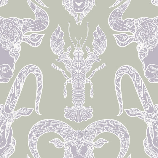 Surf & Turf Lilac on Moss Wallpaper