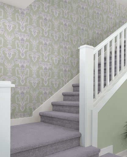 Surf & Turf Lilac on Moss Wallpaper