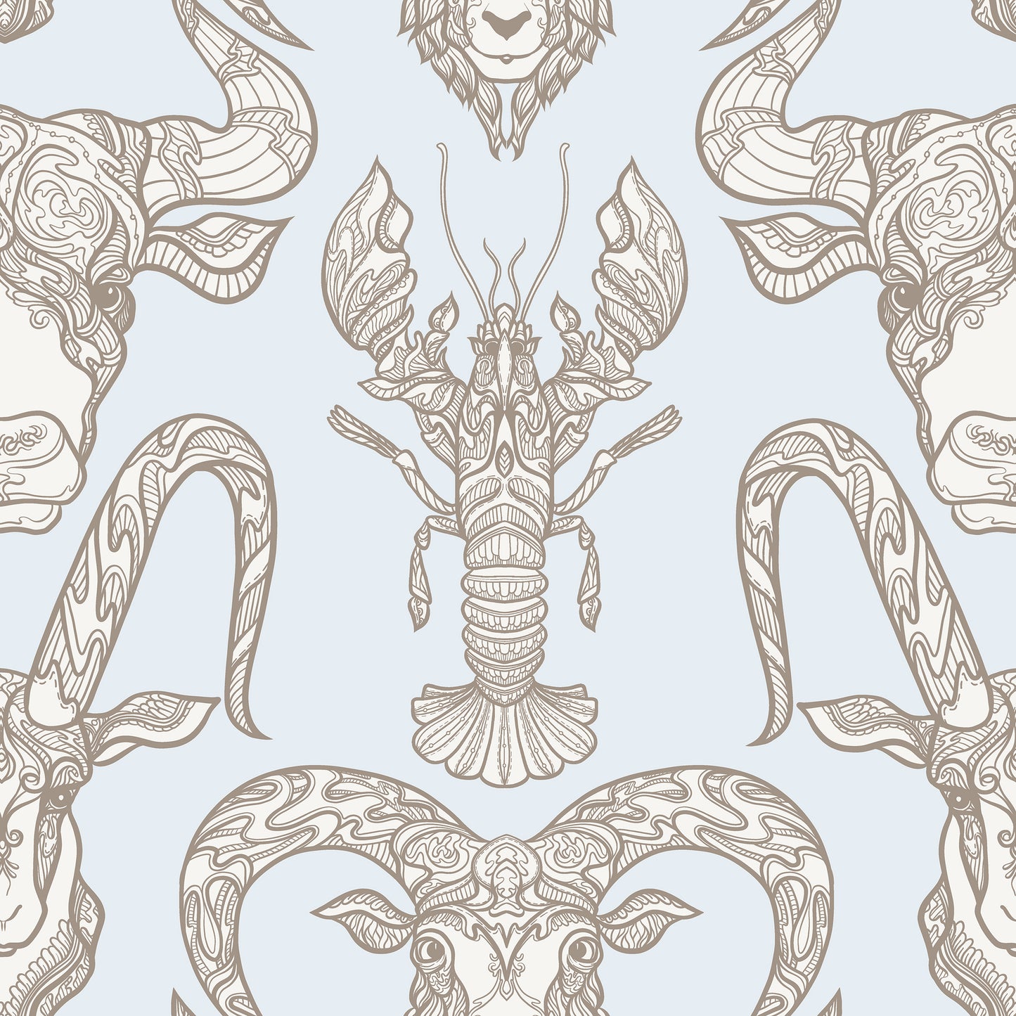 Surf & Turf Pale Blue Wallpaper