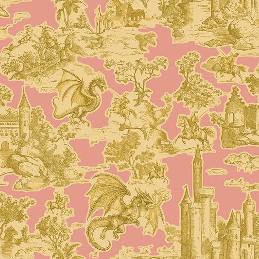 Toile Slayer Ochre on Pink wallpaper design