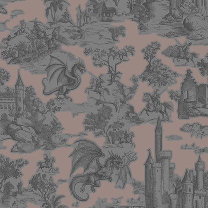 Toile Slayer Pewter over Dusted wallpaper design