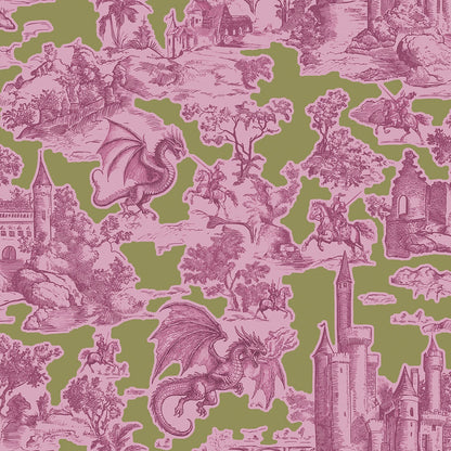 Toile Slayer Pink over Green wallpaper design