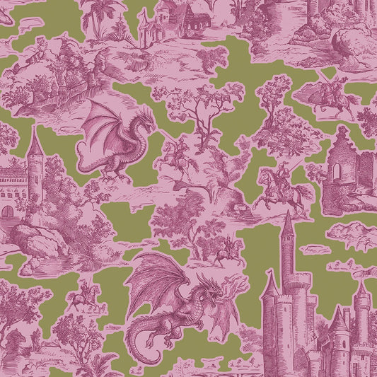 Toile Slayer Pink over Green wallpaper design