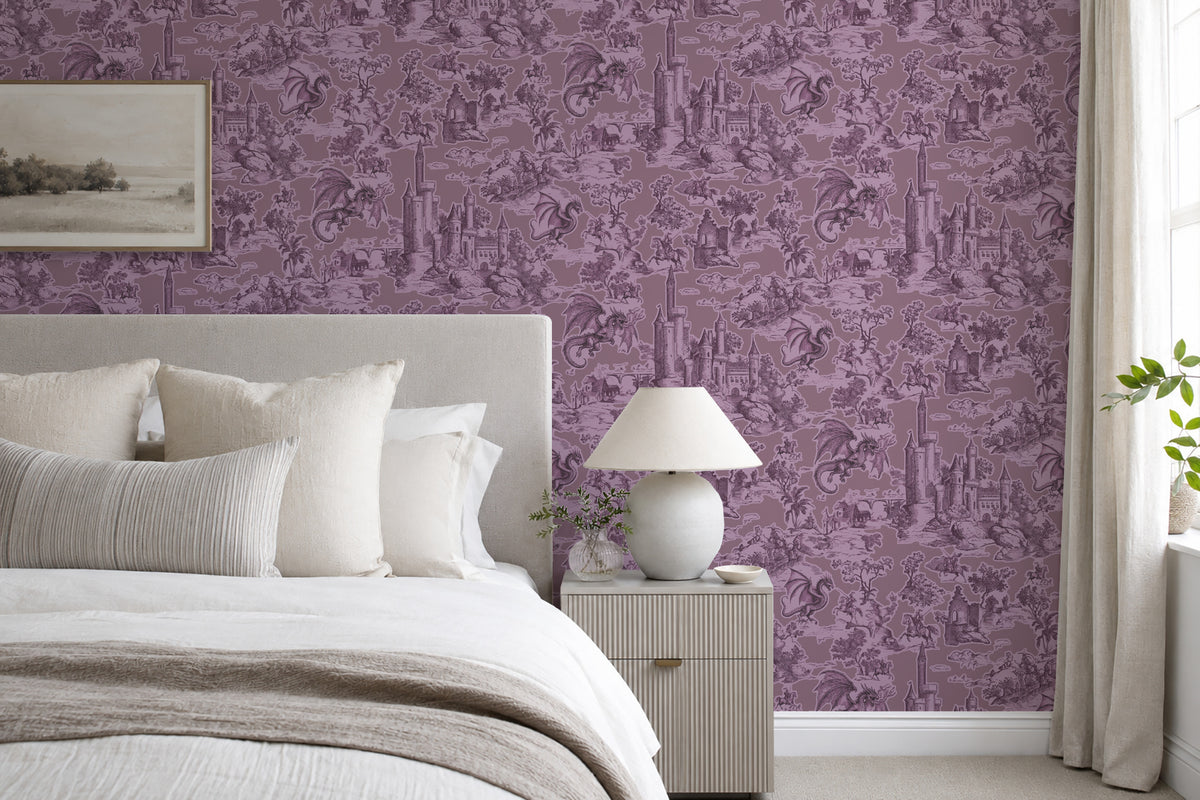 Toile Slayer Port wallpaper shown in a room setting