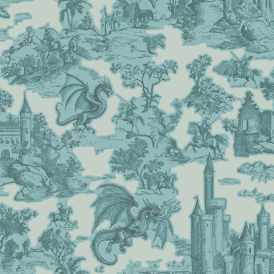 Toile Slayer Teal wallpaper design
