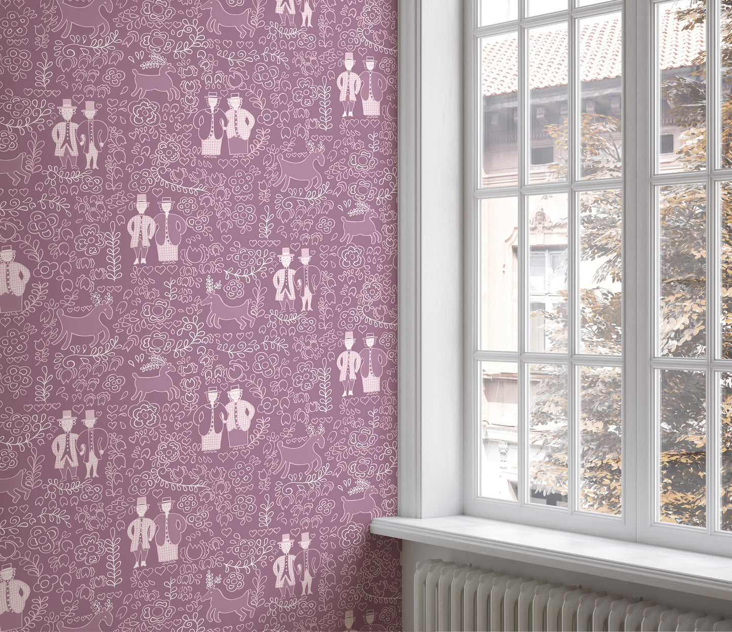 Twosomes Damson Wallpaper