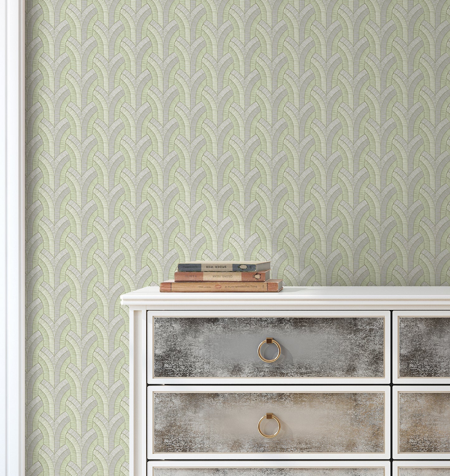 Vaulted Soft Green & Stone Wallpaper