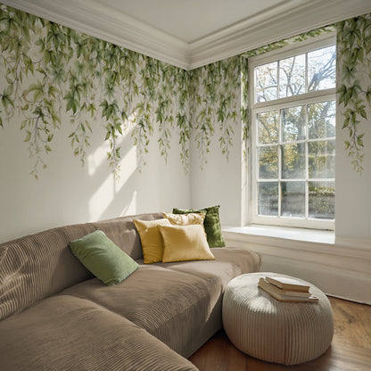 Verdant Olive on Cream Wallpaper
