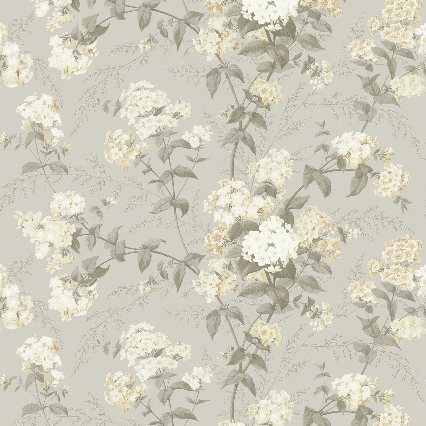 Vintage Floral Faded Yellows on Moss Wallpaper