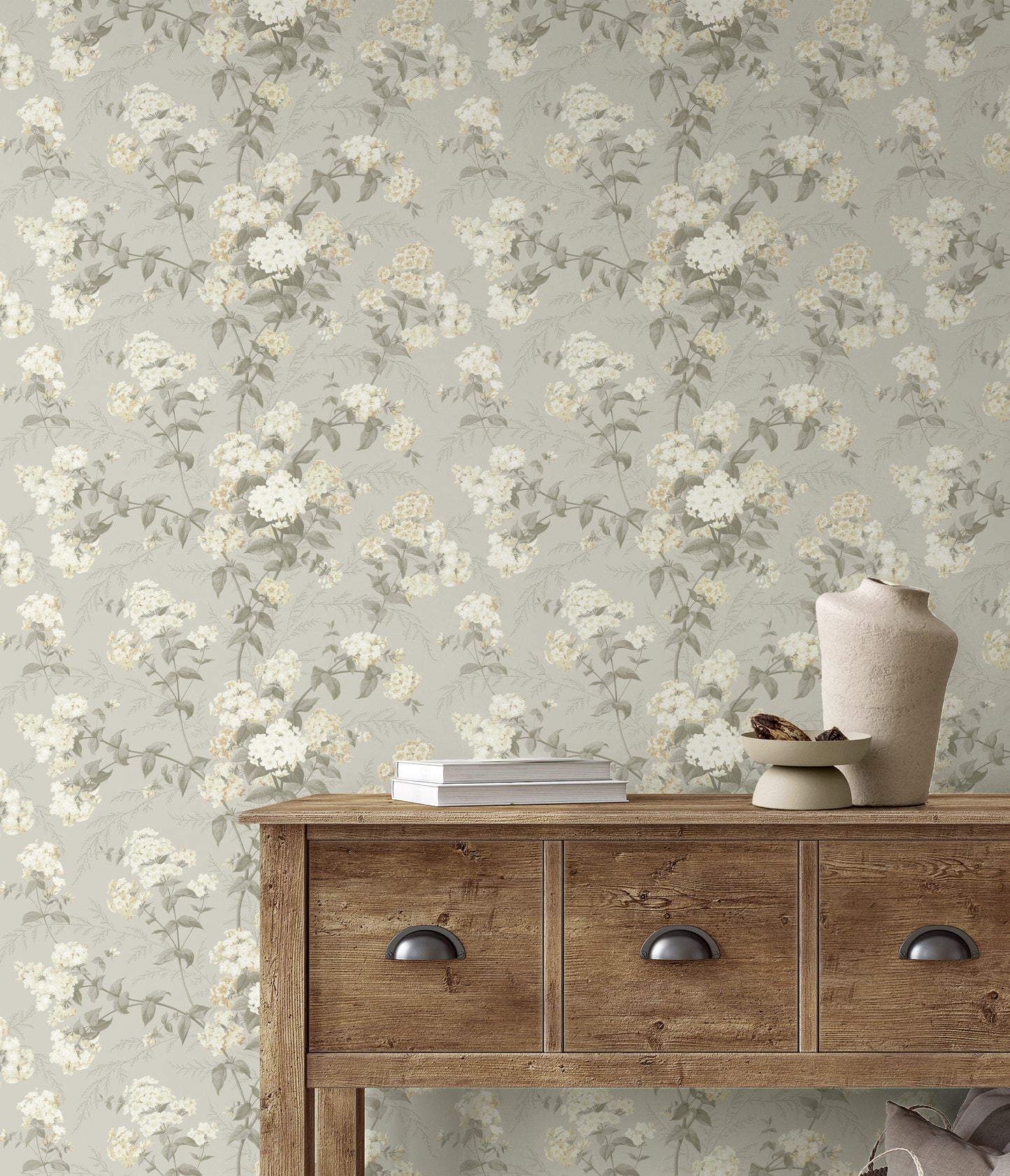 Vintage Floral Faded Yellows on Moss Wallpaper