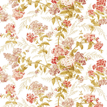 Vintage Floral Orange on White Wallpaper
