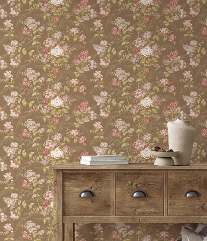 Vintage Floral Peat Wallpaper