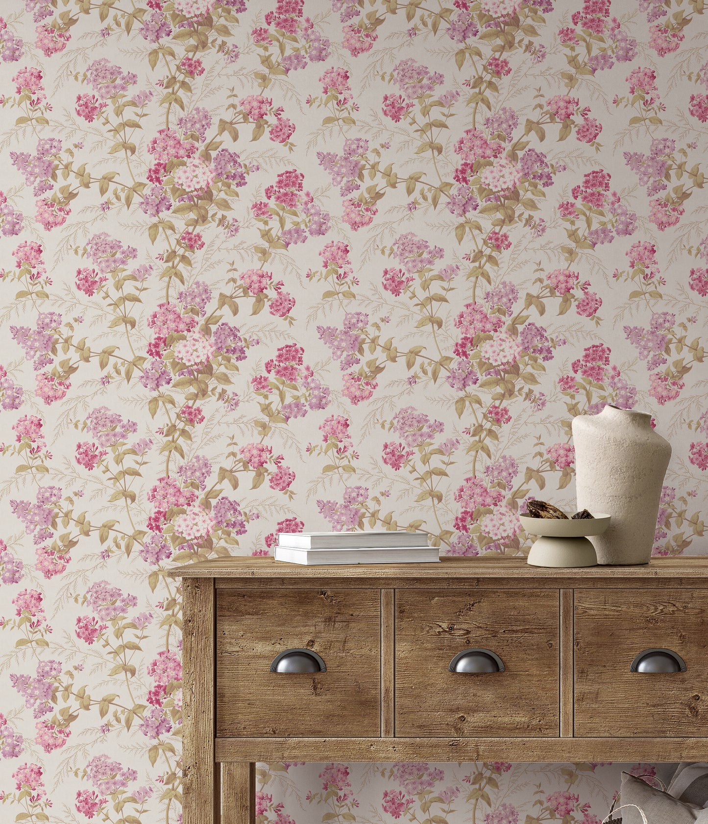 Vintage Floral Pinks on Dove Wallpaper
