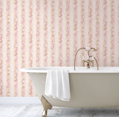 Washed Stripe Khaki & Pink Wallpaper