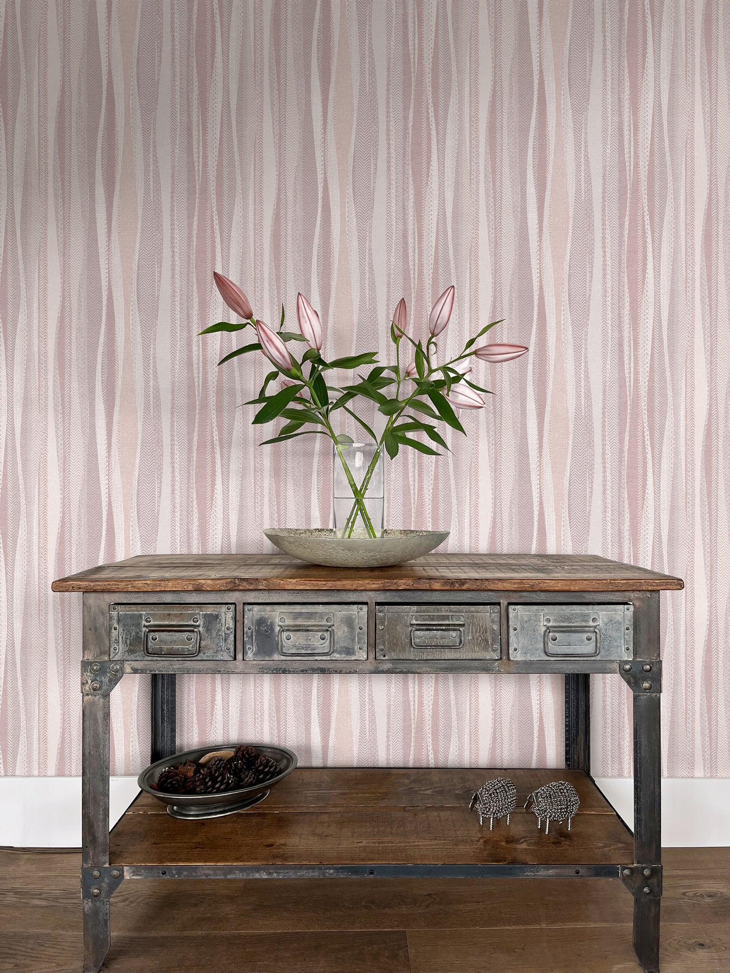 Weavy Stripe Soft Pinks Wallpaper