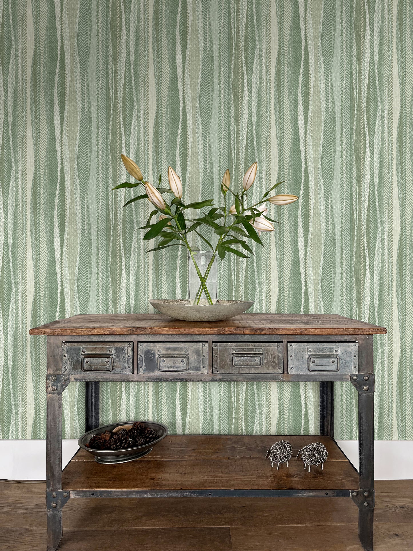 Weavy Stripe Spruce Wallpaper