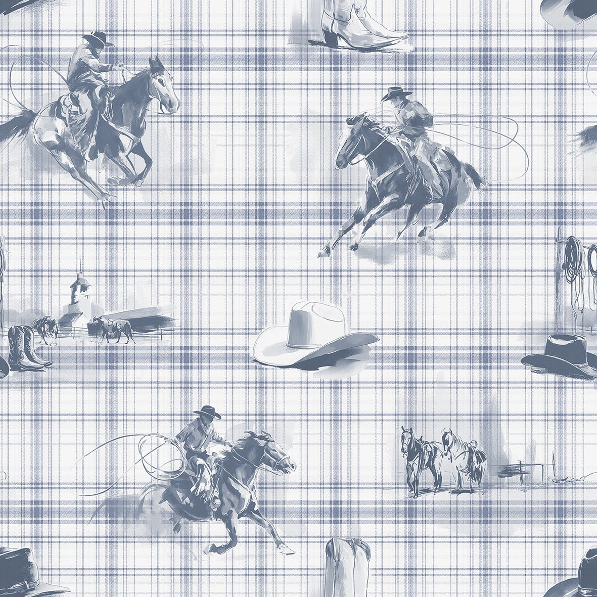 Wild Wrangler Bandit Blue wallpaper design