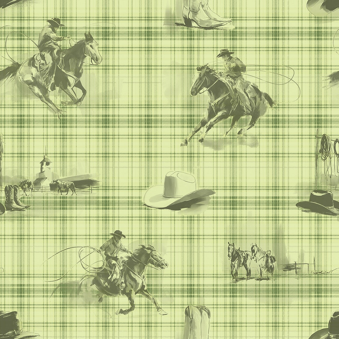 Wild Wrangler Cactus Green wallpaper design
