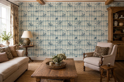 Wild Wrangler Denim Blue wallpaper shown in a room setting