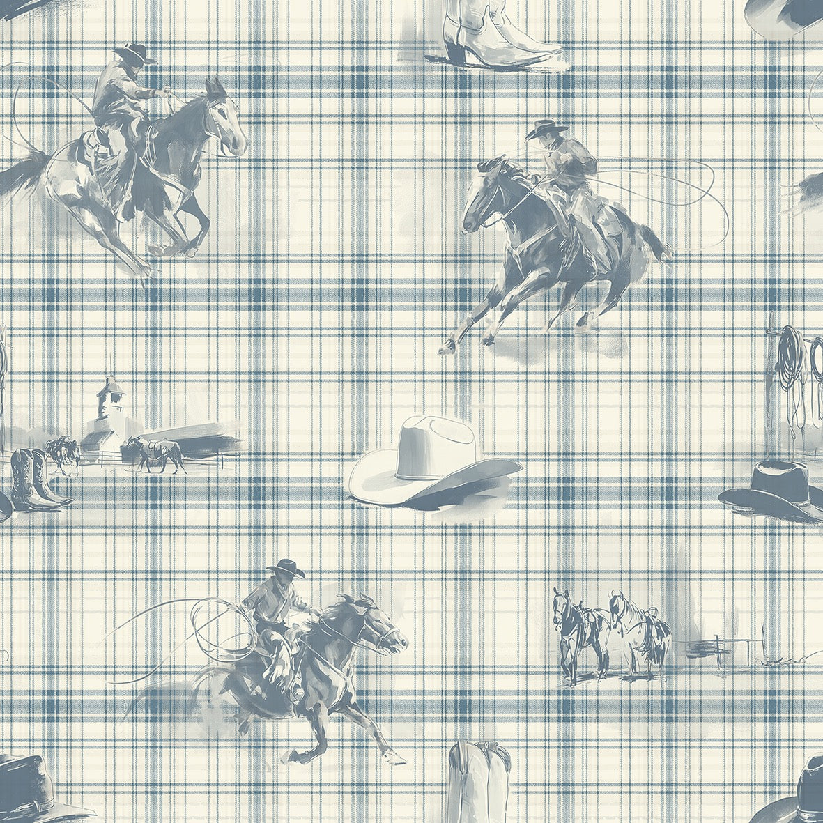 Wild Wrangler Denim Blue wallpaper design