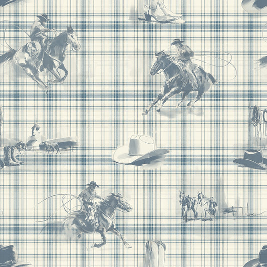 Wild Wrangler Denim Blue wallpaper design