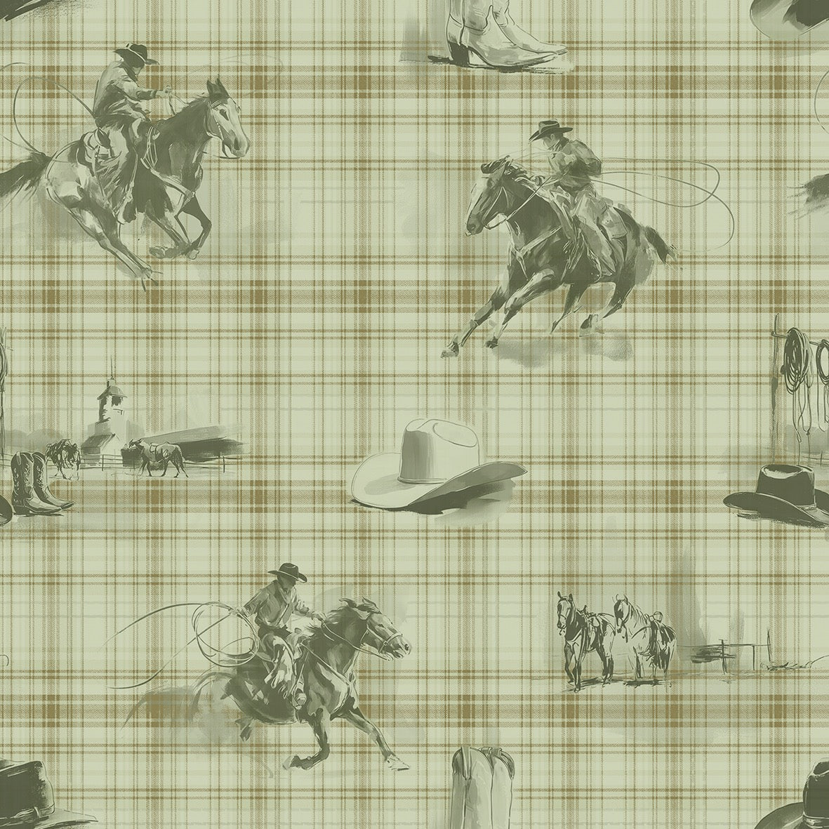 Wild Wrangler Desert Sage wallpaper design