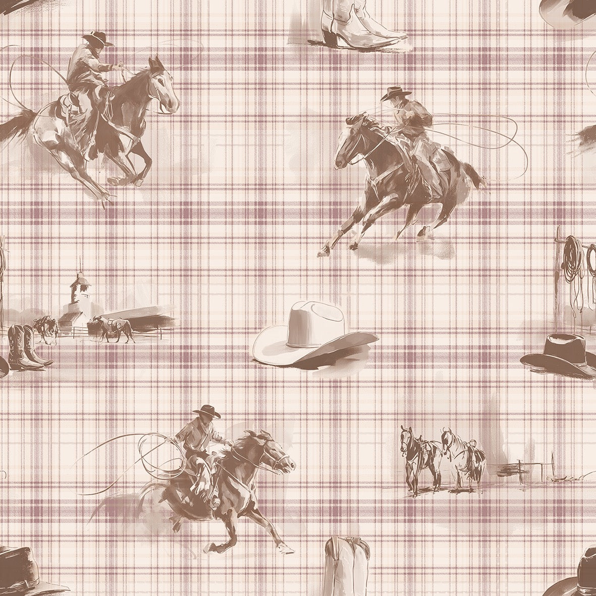 Wild Wrangler Dusty Rose wallpaper design