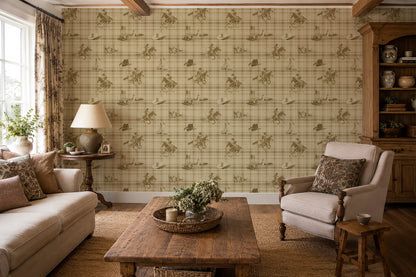 Wild Wrangler Saddle Brown wallpaper shown in a room setting