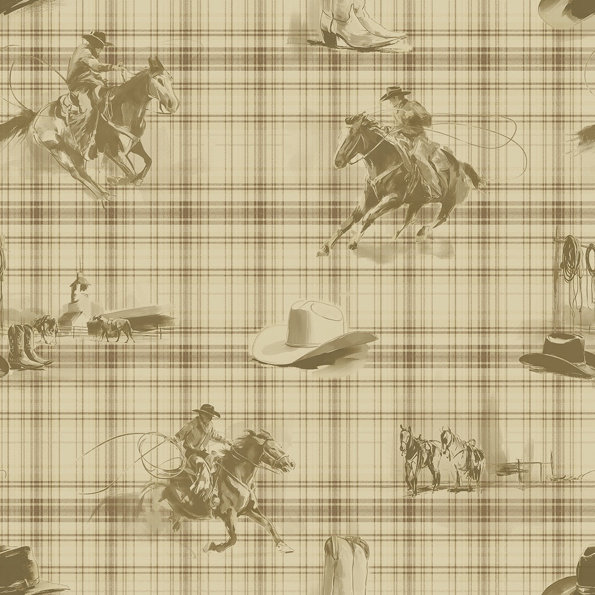 Wild Wrangler Saddle Brown wallpaper design
