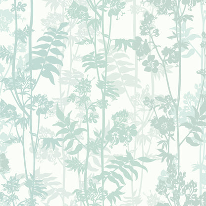 Wild Flower Meadow Duck Egg on Cream Wallpaper